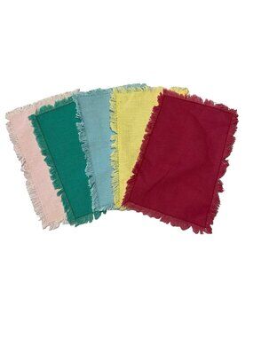 Set 5 Mini Placemats Linen Fringed Multicolor Small Table Mats 8x5